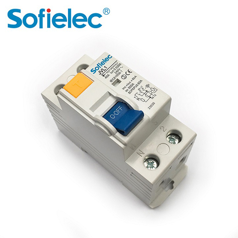 Disyuntor bipolar de alta calidad de 6 kA JVL1, 40 A, 50 mA, ELCB