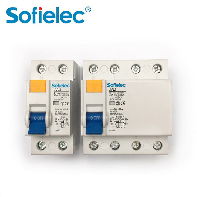 Disyuntor bipolar de alta calidad de 6 kA JVL1, 40 A, 50 mA, ELCB