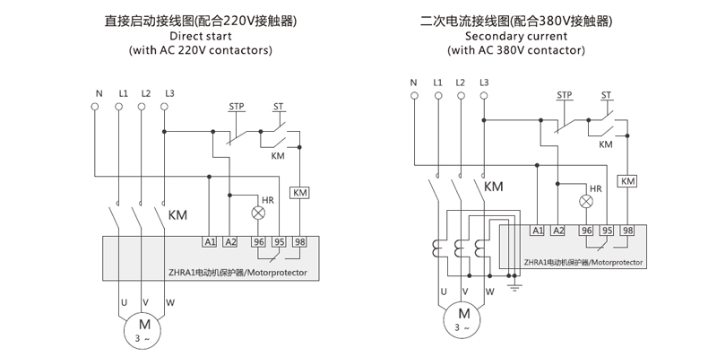 Diagrama de cableado: Arranque directo (con contactores de CA 220 V), Arranque directo (con contactores de CA 380 V)